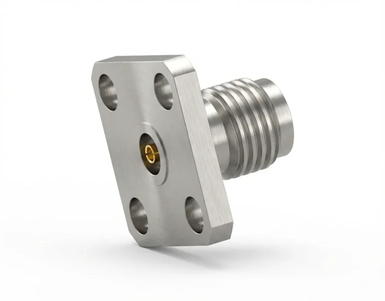 3.5mm Female 4-Hole Flange Mount RF Connector – Field Replaceable, 8.64mm Hole Spacing, 0.90mm Pin Diameter - 3.5-kfd6