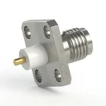 3.5mm Female 4-Hole Flange Mount RF Connector – Solder Attachment, 8.64mm Hole Spacing, 1.27mm Pin Diameter, Stub Terminal - 3.5-kfd37
