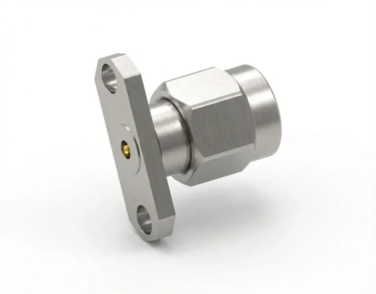 3.5mm Male 2-Hole Flange Mount RF Connector – Field Replaceable, 12.22mm Hole Spacing, 0.38mm Pin Diameter - 3.5-jfd21