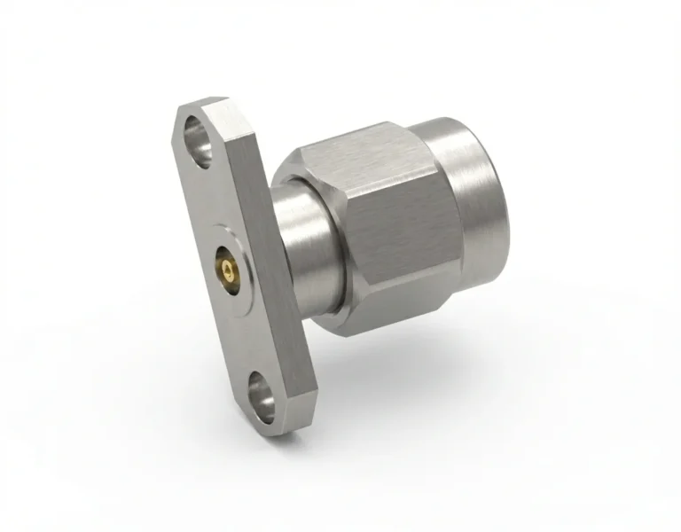 3.5mm Male 2-Hole Flange Mount RF Connector – Field Replaceable, 12.22mm Hole Spacing, 0.46mm Pin Diameter - 3.5-jfd22