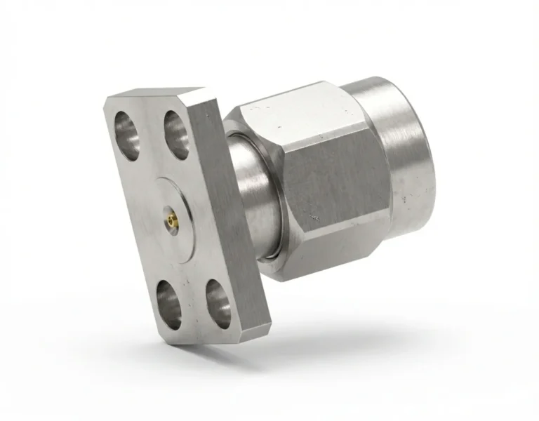 3.5mm Male 4-Hole Flange Mount RF Connector – Field Replaceable, 5.64mm Hole Spacing, 0.23mm Pin Diameter - 3.5-jfd13