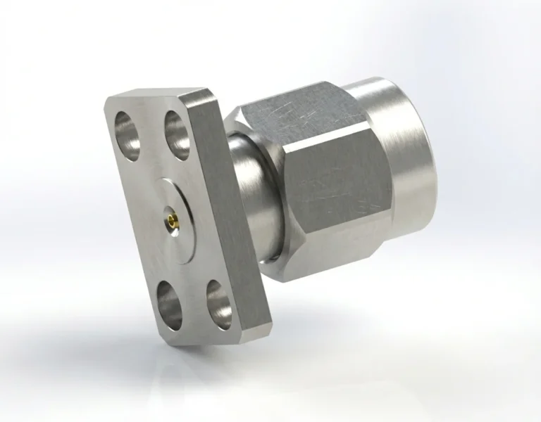 3.5mm Male 4-Hole Flange Mount RF Connector – Field Replaceable, 5.64mm Hole Spacing, 0.38mm Pin Diameter - 3.5-jfd15