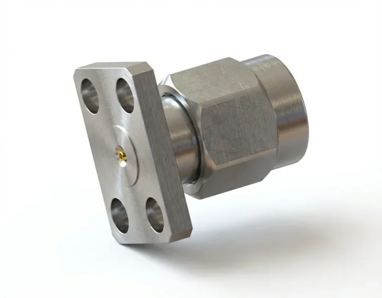 3.5mm Male 4-Hole Flange Mount RF Connector – Field Replaceable, 5.64mm Hole Spacing, 0.3mm Pin Diameter - 3.5-jfd14