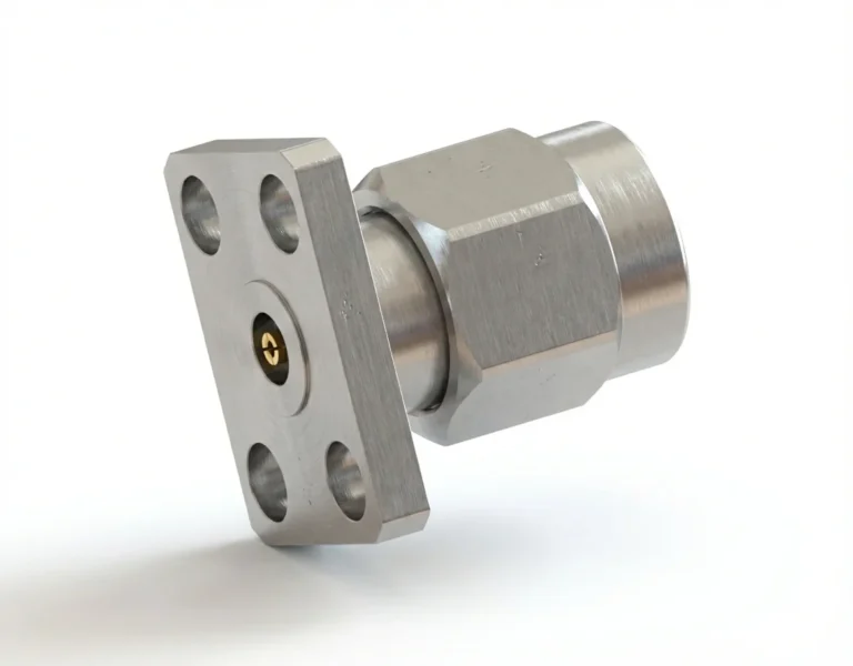 3.5mm Male 4-Hole Flange Mount RF Connector – Field Replaceable, 5.64mm Hole Spacing, 0.51mm Pin Diameter - 3.5-jfd17