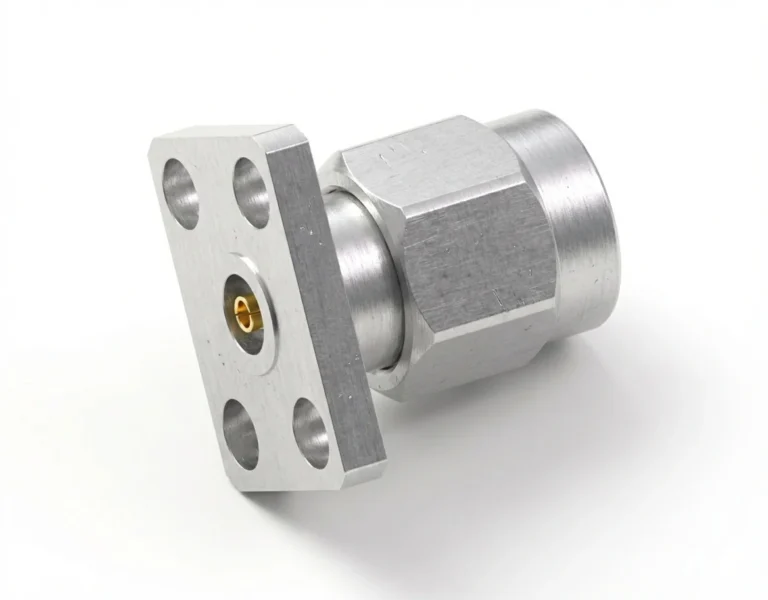 3.5mm Male 4-Hole Flange Mount RF Connector – Field Replaceable, 5.64mm Hole Spacing, 0.9mm Pin Diameter - 3.5-jfd18