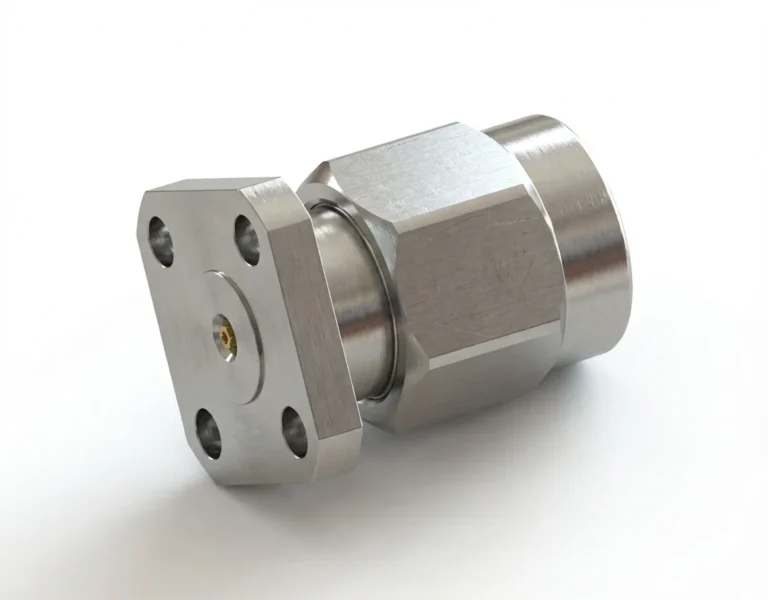 3.5mm Male 4-Hole Flange Mount RF Connector – Field Replaceable, 6.35mm Hole Spacing, 0.3mm Pin Diameter - 3.5-jfd8