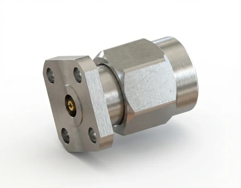 3.5mm Male 4-Hole Flange Mount RF Connector – Field Replaceable, 6.35mm Hole Spacing, 0.46mm Pin Diameter - 3.5-jfd10