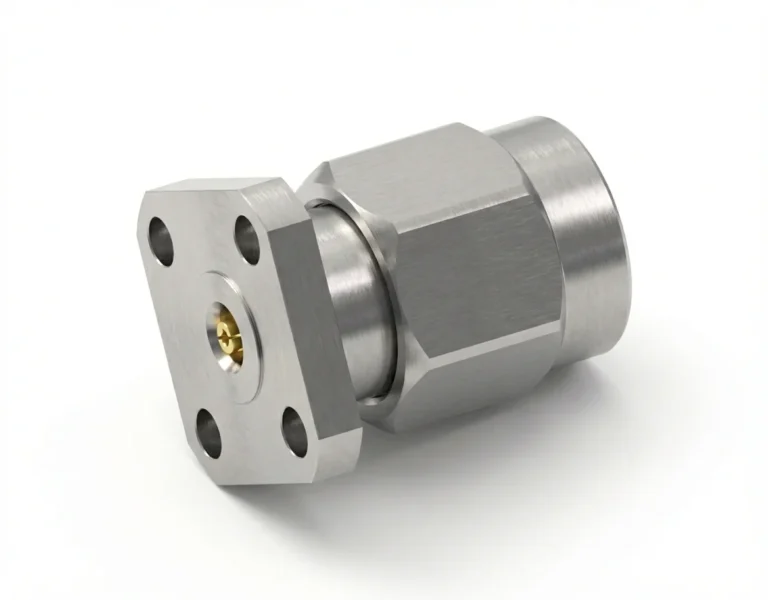 3.5mm Male 4-Hole Flange Mount RF Connector – Field Replaceable, 6.35mm Hole Spacing, 0.51mm Pin Diameter - 3.5-jfd11