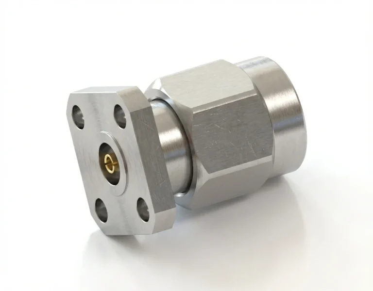 3.5mm Male 4-Hole Flange Mount RF Connector – Field Replaceable, 6.35mm Hole Spacing, 0.9mm Pin Diameter - 3.5-jfd12