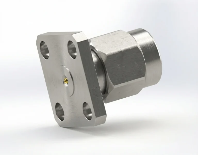 3.5mm Male 4-Hole Flange Mount RF Connector – Field Replaceable, 8.64mm Hole Spacing, 0.23mm Pin Diameter - 3.5-jfd1