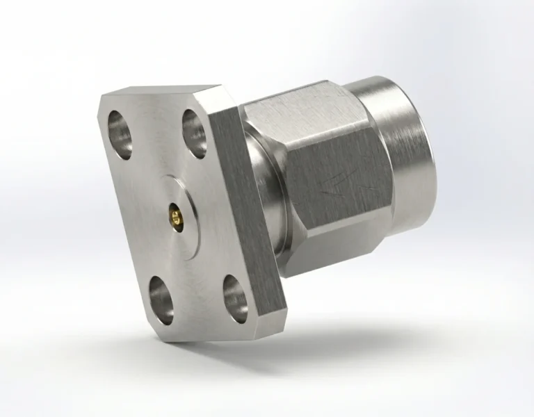 3.5mm Male 4-Hole Flange Mount RF Connector – Field Replaceable, 8.64mm Hole Spacing, 0.38mm Pin Diameter - 3.5-jfd3