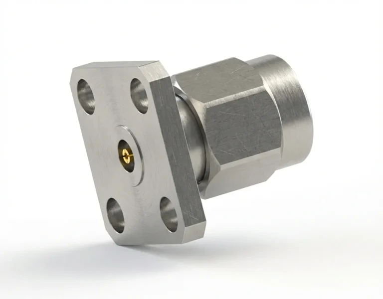 3.5mm Male 4-Hole Flange Mount RF Connector – Field Replaceable, 8.64mm Hole Spacing, 0.46mm Pin Diameter - 3.5-jfd4