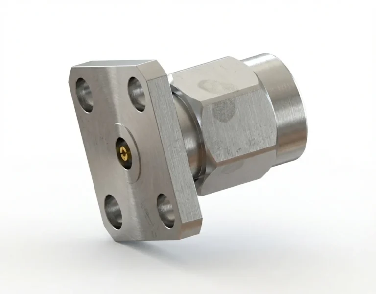 3.5mm Male 4-Hole Flange Mount RF Connector – Field Replaceable, 8.64mm Hole Spacing, 0.51mm Pin Diameter - 3.5-jfd5