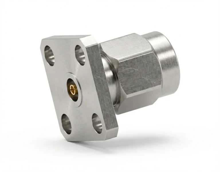 3.5mm Male 4-Hole Flange Mount RF Connector – Field Replaceable, 8.64mm Hole Spacing, 0.9mm Pin Diameter - 3.5-jfd6