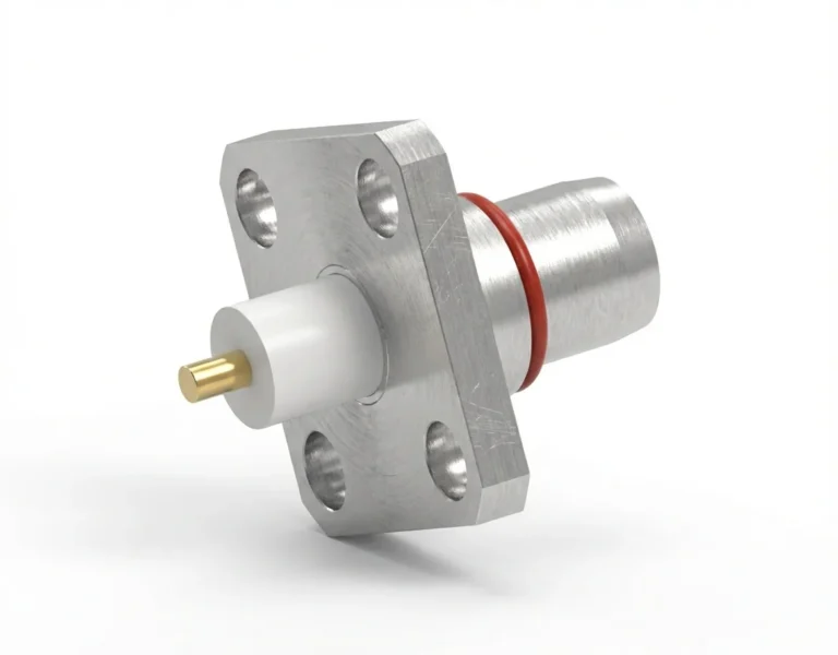 BMA Male 2-Hole Flange Mount RF Connector – Solder Attachment, 9.4mm Hole Spacing, 0.3mm Pin Diameter, Stub Terminal - bma-jfd1