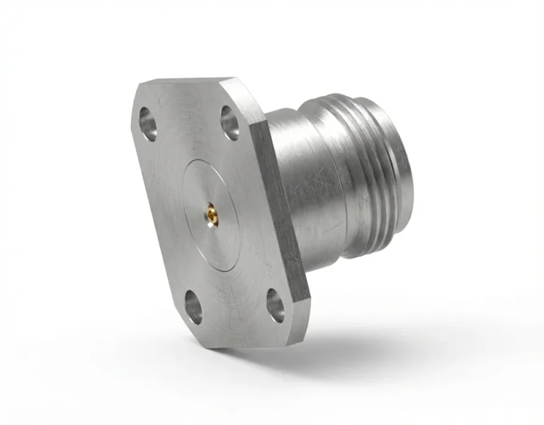 N Female 4-Hole Flange Mount RF Connector – Field Replaceable, 18.35mm Hole Spacing, 0.38mm Pin Diameter - n-kfd1
