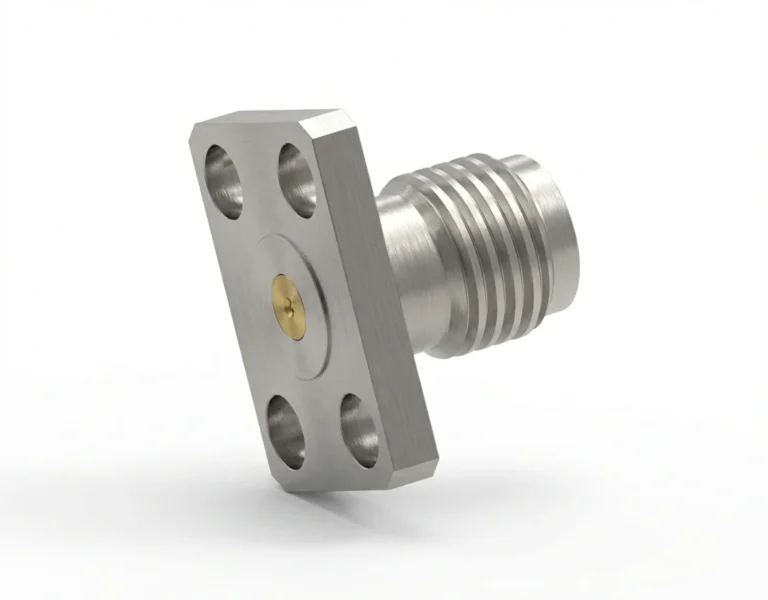 SMA Female 4-Hole Flange Mount RF Connector – Field Replaceable, 5.64mm Hole Spacing, 0.38mm Pin Diameter - sma-kfd15