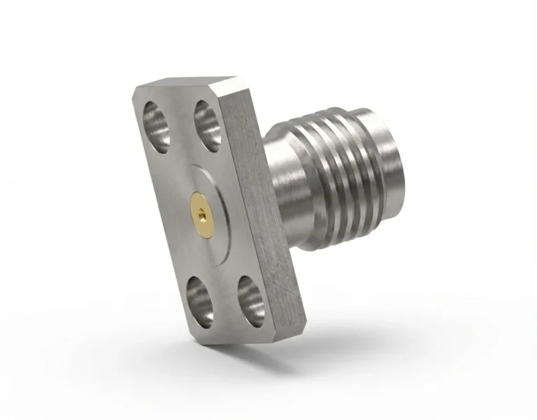 SMA Female 4-Hole Flange Mount RF Connector – Field Replaceable, 5.64mm Hole Spacing, 0.3mm Pin Diameter - sma-kfd14