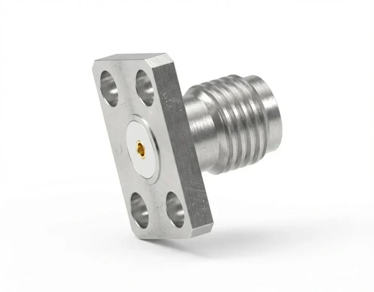 SMA Female 4-Hole Flange Mount RF Connector – Field Replaceable, 5.64mm Hole Spacing, 0.9mm Pin Diameter - sma-kfd18