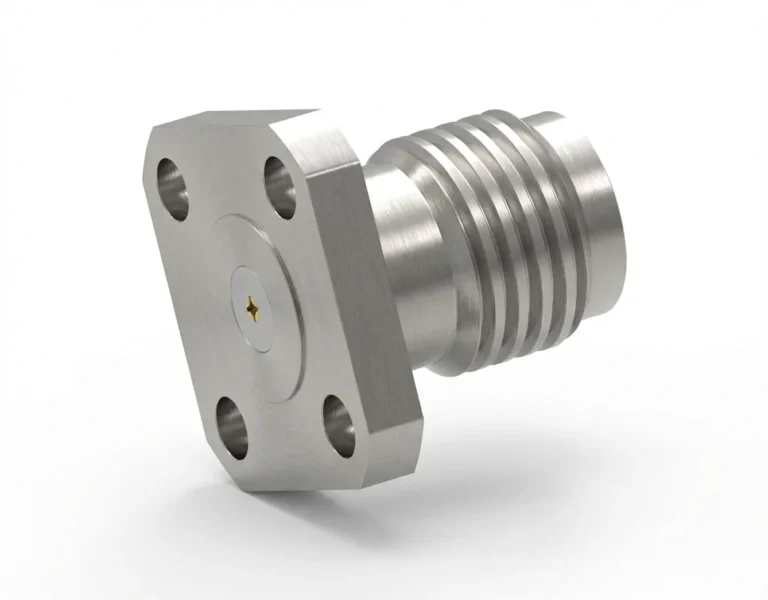 SMA Female 4-Hole Flange Mount RF Connector – Field Replaceable, 6.35mm Hole Spacing, 0.3mm Pin Diameter - sma-kfd8