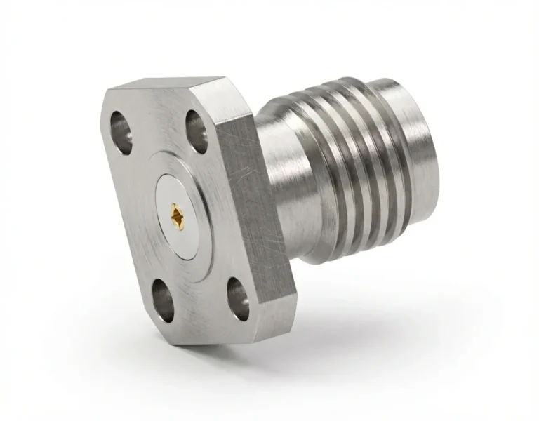 SMA Female 4-Hole Flange Mount RF Connector – Field Replaceable, 6.35mm Hole Spacing, 0.46mm Pin Diameter - sma-kfd10