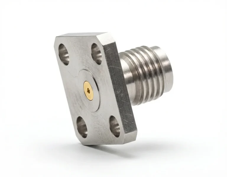 SMA Female 4-Hole Flange Mount RF Connector – Field Replaceable, 8.64mm Hole Spacing, 0.23mm Pin Diameter - sma-kfd1