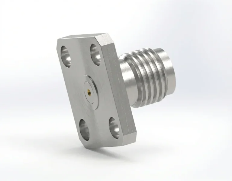 SMA Female 4-Hole Flange Mount RF Connector – Field Replaceable, 8.64mm Hole Spacing, 0.38mm Pin Diameter - sma-kfd3