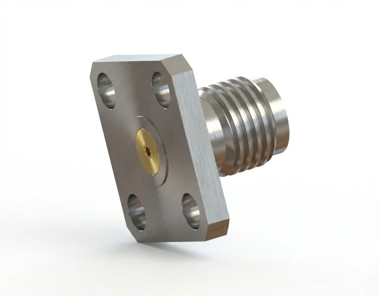 SMA Female 4-Hole Flange Mount RF Connector – Field Replaceable, 8.64mm Hole Spacing, 0.46mm Pin Diameter - sma-kfd4