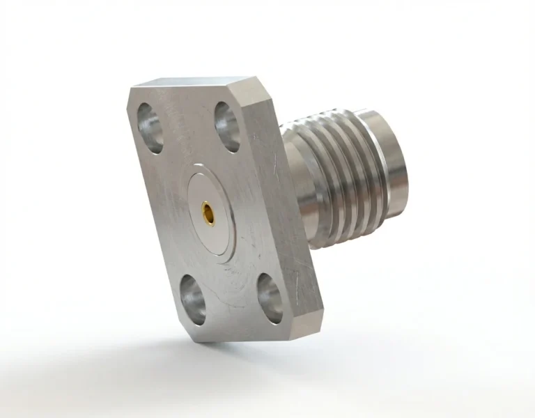 SMA Female 4-Hole Flange Mount RF Connector – Field Replaceable, 8.64mm Hole Spacing, 0.9mm Pin Diameter - sma-kfd6