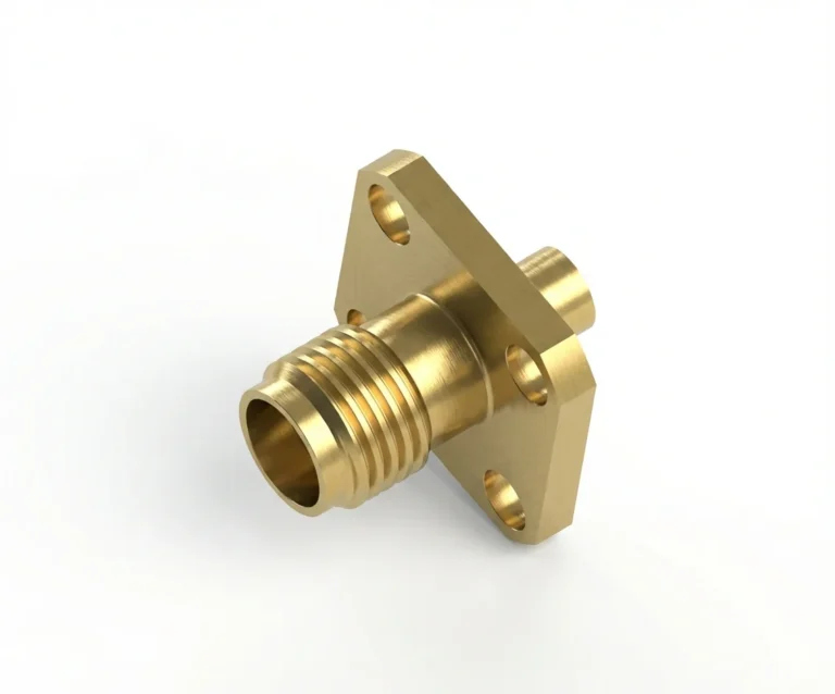 SMA Female Straight RF Connector – 4-Hole Flange Mount, Fits CFS220 Coaxial Cable - sma-kfcfs220-1