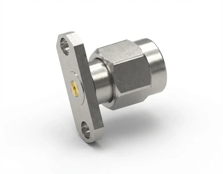 SMA Male 2-Hole Flange Mount RF Connector – Field Replaceable, 12.22mm Hole Spacing, 0.23mm Pin Diameter - sma-jfd19