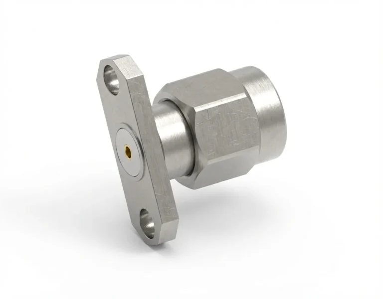 SMA Male 2-Hole Flange Mount RF Connector – Field Replaceable, 12.22mm Hole Spacing, 0.9mm Pin Diameter - sma-jfd24