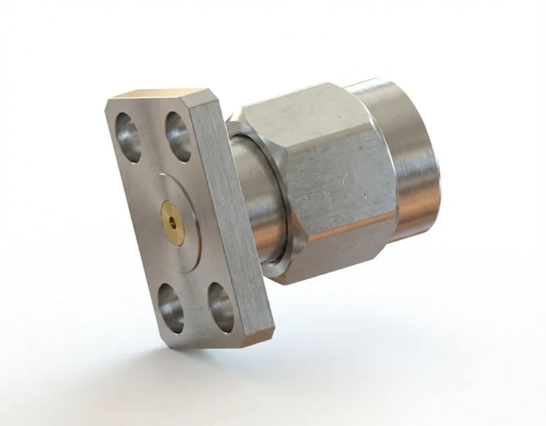 SMA Male 4-Hole Flange Mount RF Connector – Field Replaceable, 5.64mm Hole Spacing, 0.23mm Pin Diameter - sma-jfd13