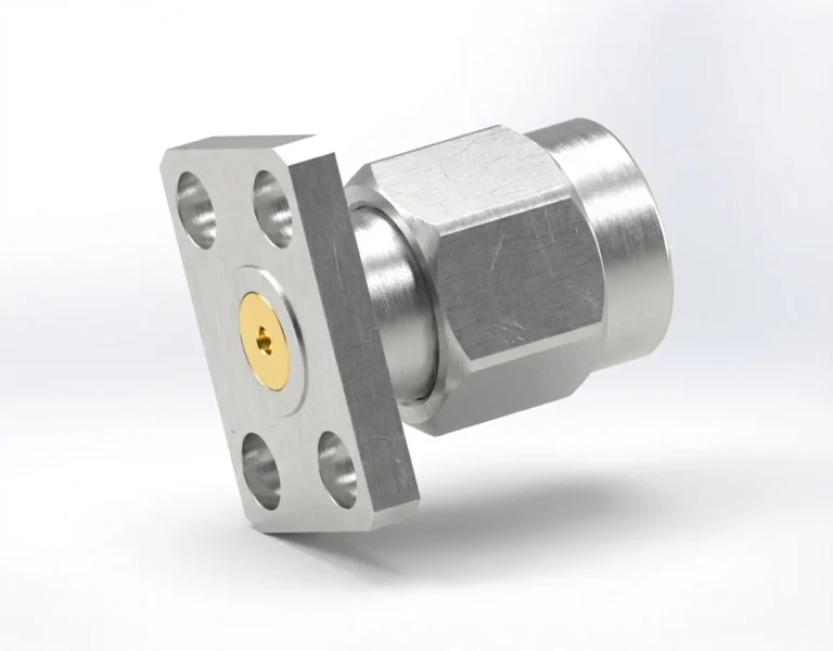 SMA Male 4-Hole Flange Mount RF Connector – Field Replaceable, 5.64mm Hole Spacing, 0.46mm Pin Diameter - sma-jfd16