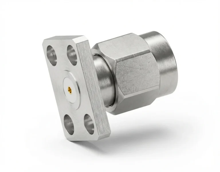 SMA Male 4-Hole Flange Mount RF Connector – Field Replaceable, 5.64mm Hole Spacing, 0.51mm Pin Diameter - sma-jfd17