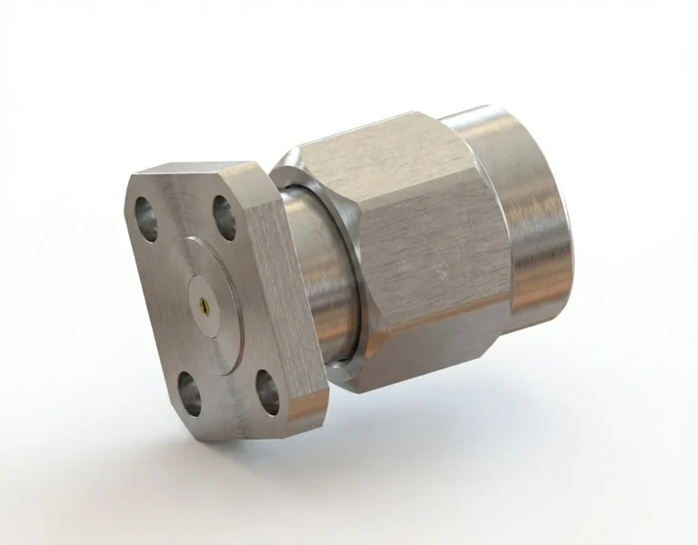 SMA Male 4-Hole Flange Mount RF Connector – Field Replaceable, 6.35mm Hole Spacing, 0.23mm Pin Diameter - sma-jfd7