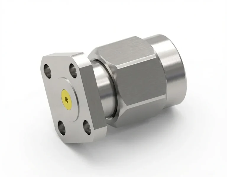 SMA Male 4-Hole Flange Mount RF Connector – Field Replaceable, 6.35mm Hole Spacing, 0.38mm Pin Diameter - sma-jfd9