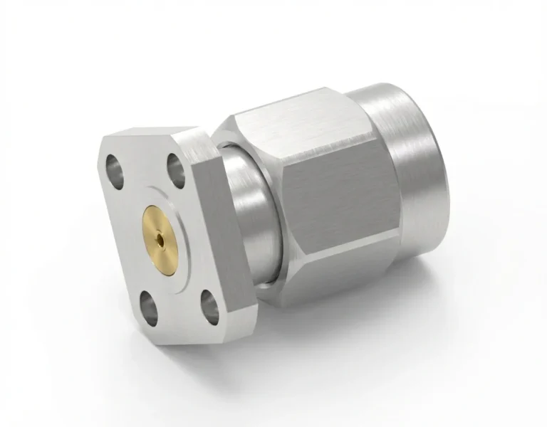 SMA Male 4-Hole Flange Mount RF Connector – Field Replaceable, 6.35mm Hole Spacing, 0.46mm Pin Diameter - sma-jfd10
