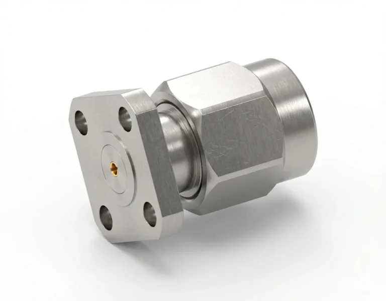SMA Male 4-Hole Flange Mount RF Connector – Field Replaceable, 6.35mm Hole Spacing, 0.51mm Pin Diameter - sma-jfd11