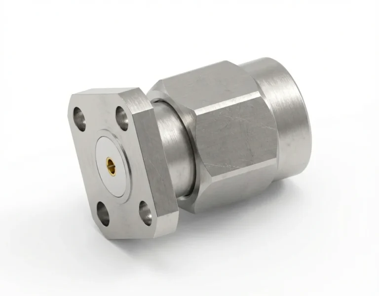SMA Male 4-Hole Flange Mount RF Connector – Field Replaceable, 6.35mm Hole Spacing, 0.9mm Pin Diameter - sma-jfd12