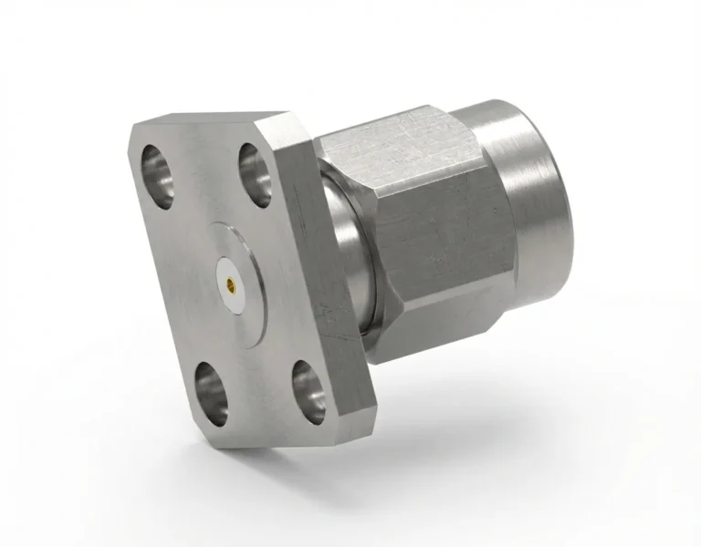 SMA Male 4-Hole Flange Mount RF Connector – Field Replaceable, 8.64mm Hole Spacing, 0.23mm Pin Diameter - sma-jfd1