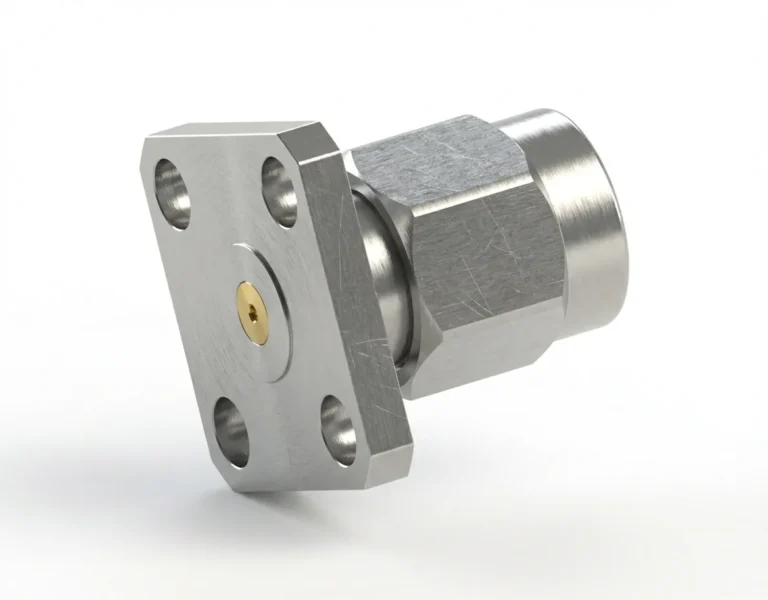 SMA Male 4-Hole Flange Mount RF Connector – Field Replaceable, 8.64mm Hole Spacing, 0.38mm Pin Diameter - sma-jfd3