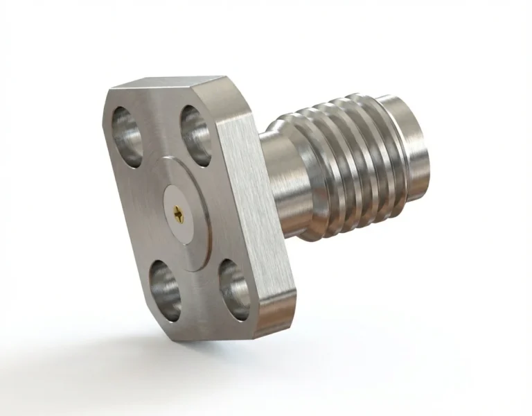 SSMA Female 4-Hole Flange Mount RF Connector – Field Replaceable, 5.9mm Hole Spacing, 0.23mm Pin Diameter - ssma-kfd1