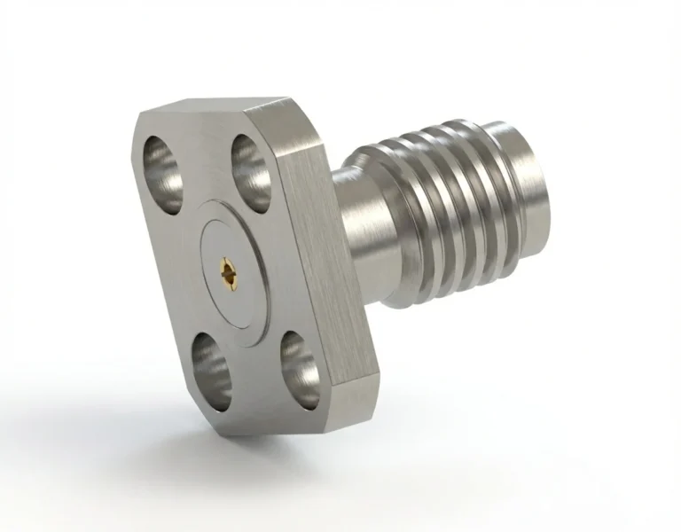 SSMA Female 4-Hole Flange Mount RF Connector – Field Replaceable, 5.9mm Hole Spacing, 0.46mm Pin Diameter - ssma-kfd4