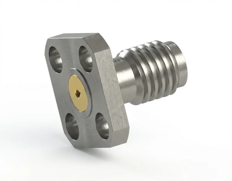 SSMA Female 4-Hole Flange Mount RF Connector – Field Replaceable, 5.9mm Hole Spacing, 0.52mm Pin Diameter - ssma-kfd5