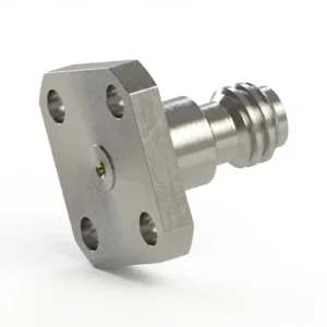 1.0mm Female 4-Hole Flange Mount RF Connector – Field Replaceable, 6.35mm Hole Spacing, 0.23mm Pin Diameter