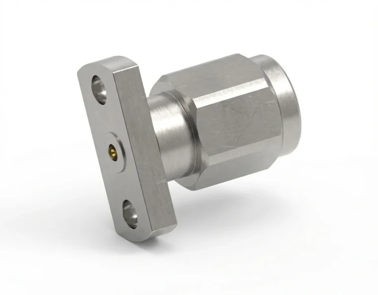 1.0mm Male 2-Hole Flange Mount RF Connector – Field Replaceable, 7.1mm Hole Spacing, 0.23mm Pin Diameter