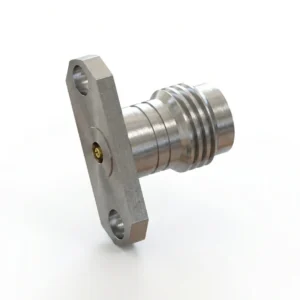 1.85mm Female 2-Hole Flange Mount RF Connector – Field Replaceable, 12.22mm Hole Spacing, 0.23mm Pin Diameter