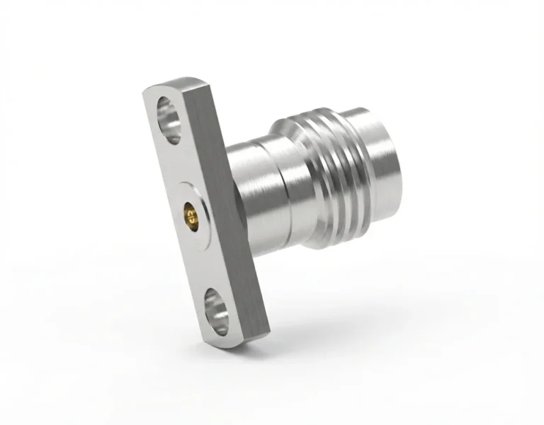 2.4mm Female 2-Hole Flange Mount RF Connector – Field Replaceable, 10.2mm Hole Spacing, 0.3mm Pin Diameter