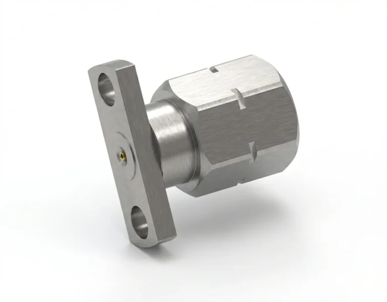2.4mm Male 2-Hole Flange Mount RF Connector – Field Replaceable, 10.2mm Hole Spacing, 0.3mm Pin Diameter